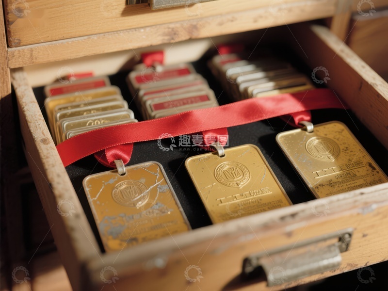 高清大图下载【趣麦麦图】木质抽屉中的金色奖牌收藏