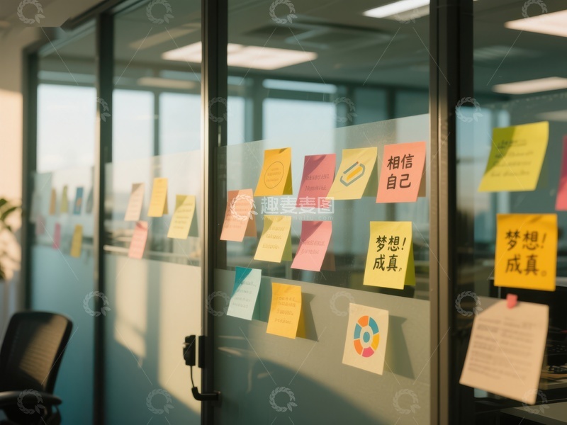 高清大图下载【趣麦麦图】玻璃墙上的彩色便签纸