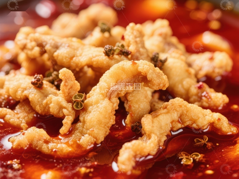 高清大图下载【趣麦麦图】麻辣香锅中的酥脆鸡肉