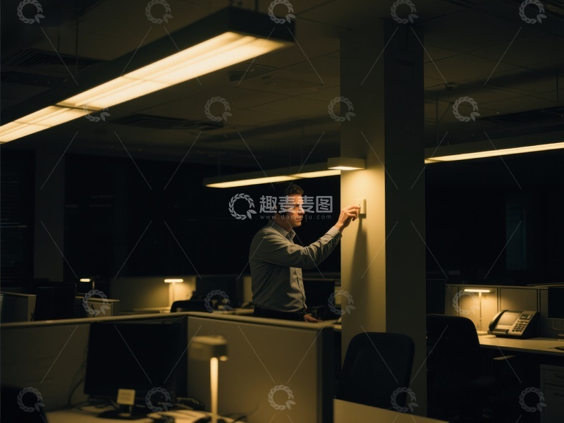 高清大图下载【趣麦麦图】办公室内男子调整灯光