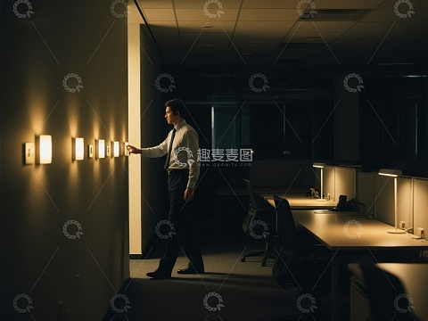 办公室内男子开关灯光