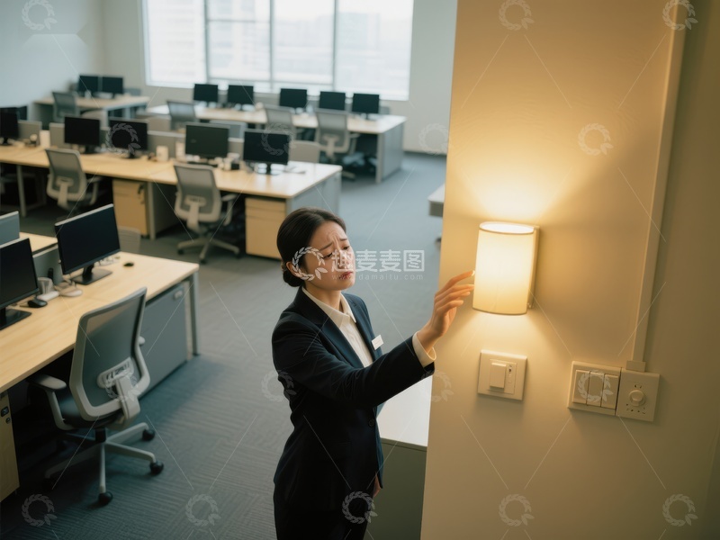高清大图下载【趣麦麦图】办公室内女性调整壁灯