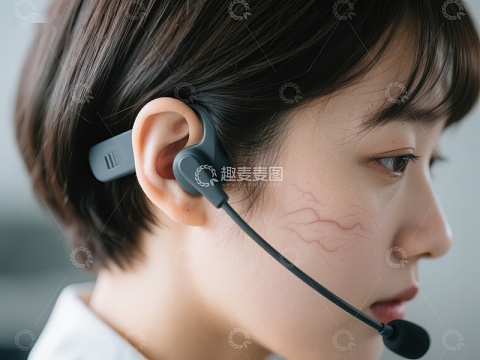 佩戴耳机的专注人物侧脸