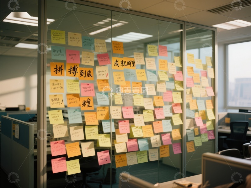 高清大图下载【趣麦麦图】办公室玻璃墙上的彩色便签
