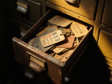 旧式卡片柜中的标签