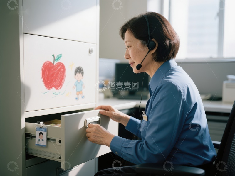 高清大图下载【趣麦麦图】办公室内工作人员操作文件柜