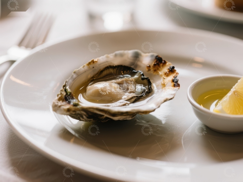 高清大图下载【趣麦麦图】新鲜牡蛎配柠檬黄油酱