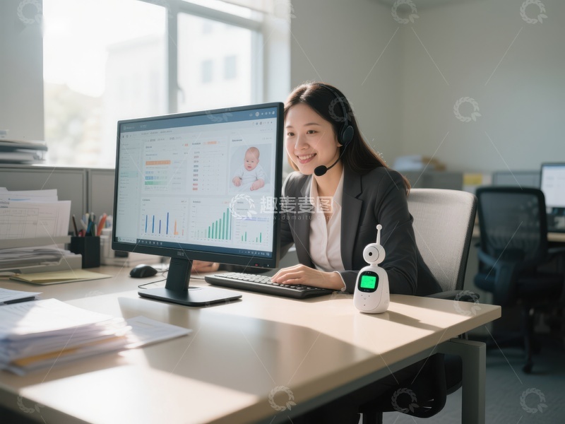 高清大图下载【趣麦麦图】客服人员办公桌前使用婴儿监控器