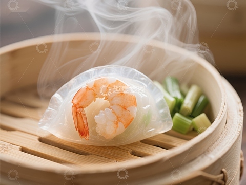 蒸笼中的鲜虾春卷