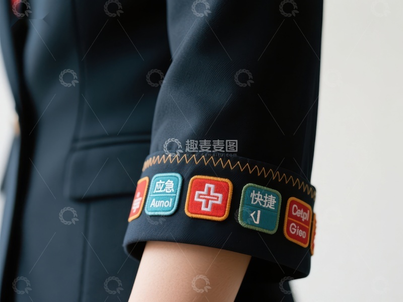 高清大图下载【趣麦麦图】-制服袖口上的彩色图标装饰