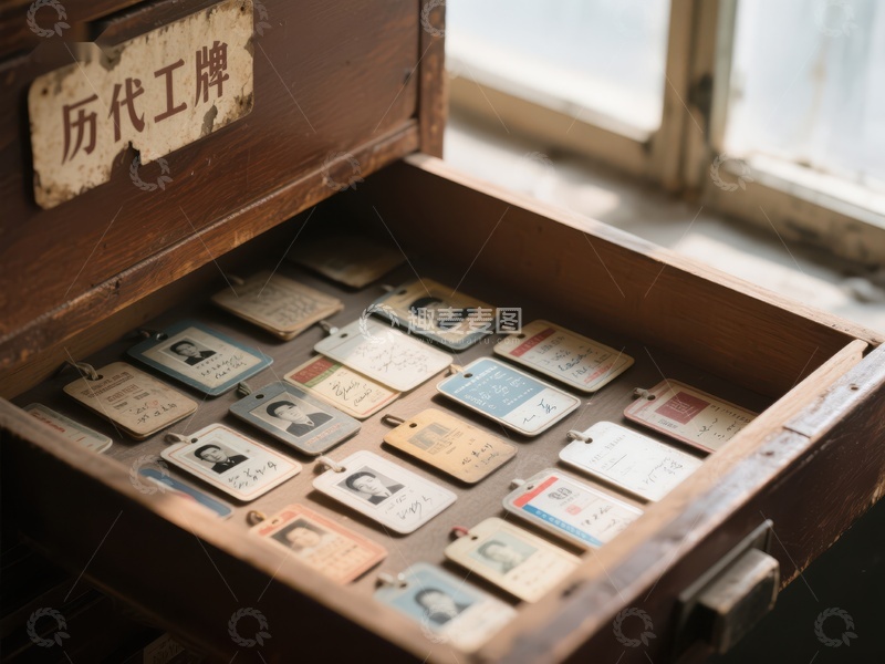 高清大图下载【趣麦麦图】木质抽屉中的历代工牌