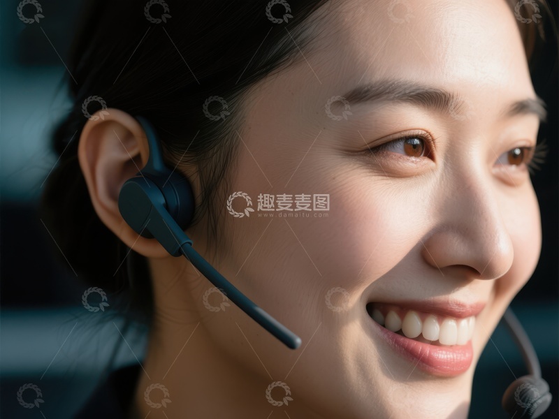 高清大图下载【趣麦麦图】佩戴耳机微笑的女性