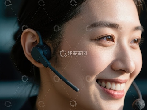 佩戴耳机微笑的女性