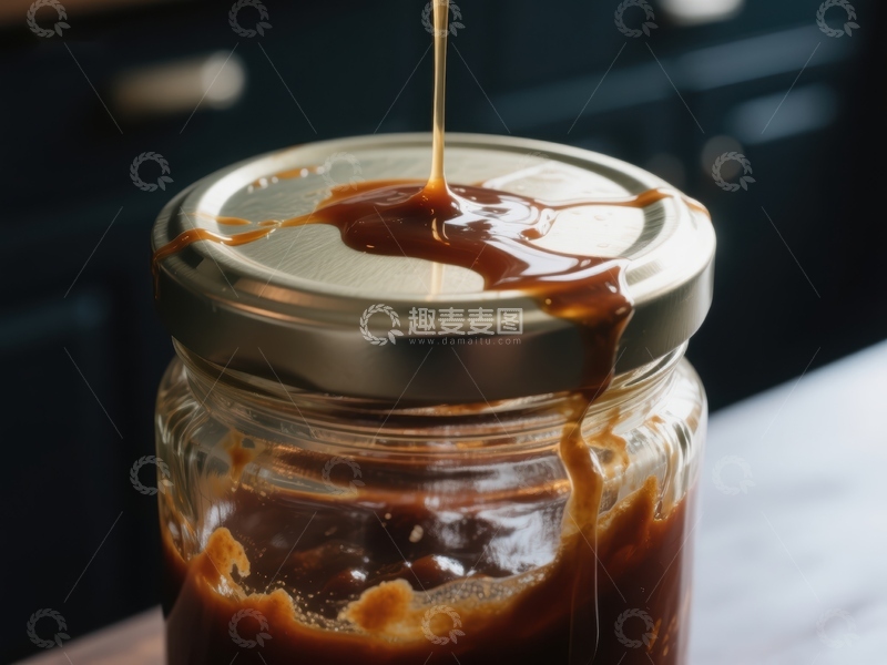 高清大图下载【趣麦麦图】浓郁焦糖酱缓缓流入玻璃罐
