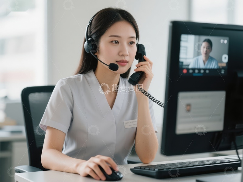 高清大图下载【趣麦麦图】客服人员正在使用电话和电脑工作