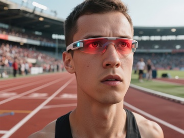 运动员佩戴智能眼镜在跑道上