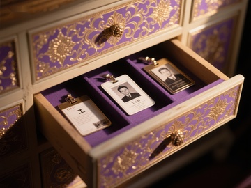 紫色抽屉中的身份牌展示