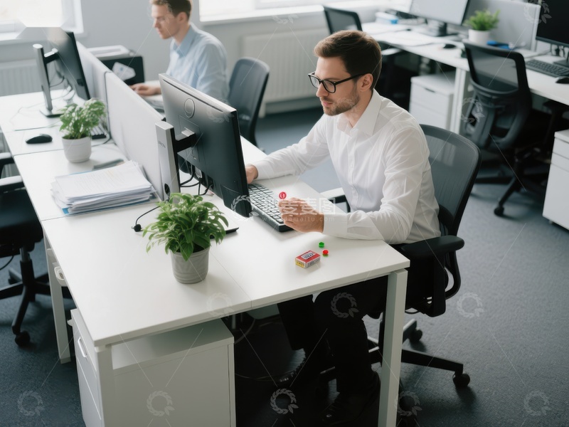 高清大图下载【趣麦麦图】办公室内员工专注工作