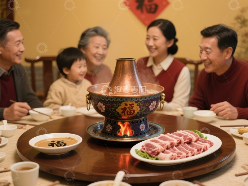 高清大图下载【趣麦麦图】家庭围炉共进火锅宴