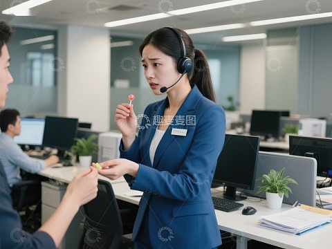 办公室内员工交流糖果