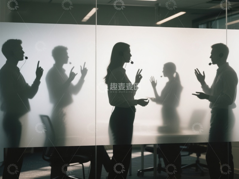 高清大图下载【趣麦麦图】会议室中剪影对话的团队