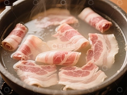 热锅中煮制的卷肉片