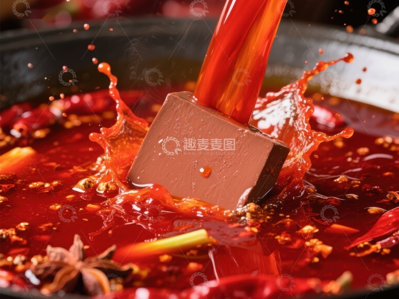 火锅汤底中豆腐块的瞬间溅起