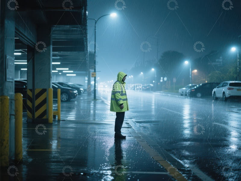 高清大图下载【趣麦麦图】雨夜街头，行人独行