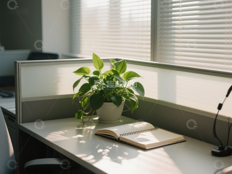 高清大图下载【趣麦麦图】办公桌上的绿植与笔记本