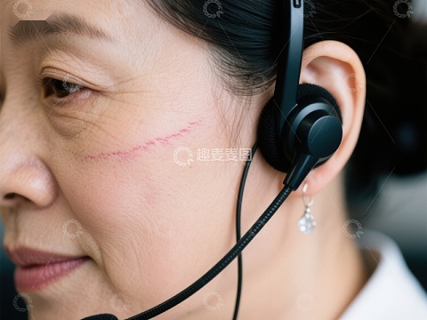 佩戴耳机的女性特写