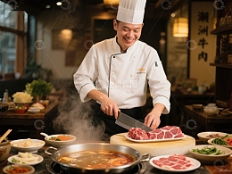 厨师精心准备火锅食材