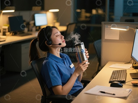 办公室夜班员工休息喝茶