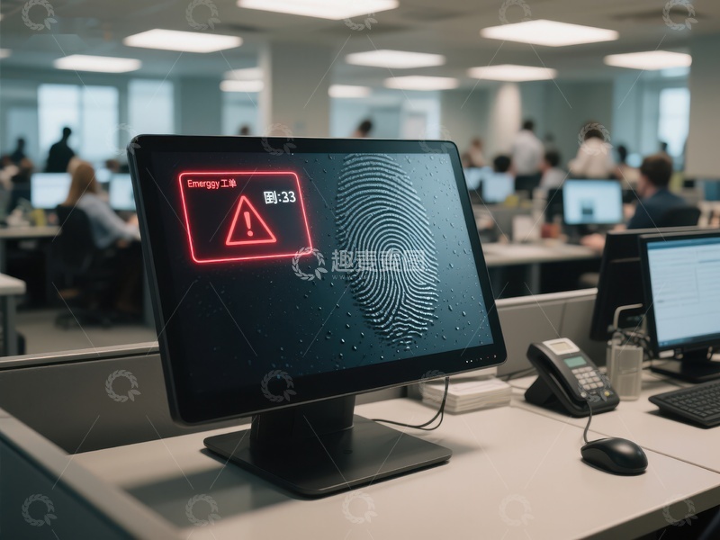 高清大图下载【趣麦麦图】指纹识别警报显示在办公室电脑屏幕上