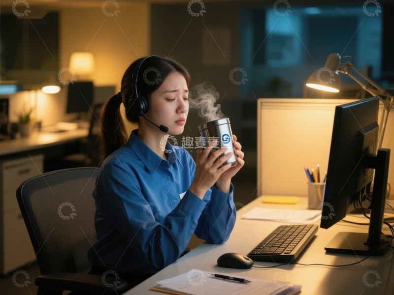 高清大图下载【趣麦麦图】办公室夜班员工手持热饮