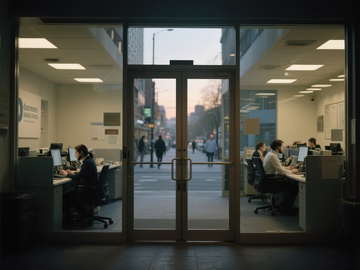办公室内工作人员与街景
