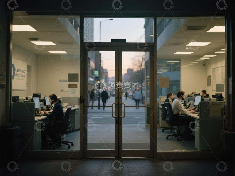 高清大图下载【趣麦麦图】办公室内工作人员与街景