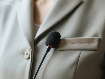 西装外套上的麦克风特写