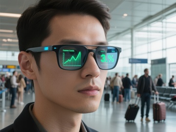 智能眼镜显示数据的男子