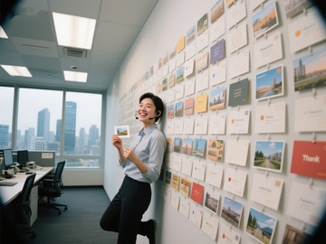 办公室内女性展示照片墙