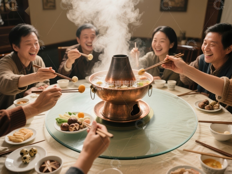高清大图下载【趣麦麦图】围炉共聚，共享火锅美食
