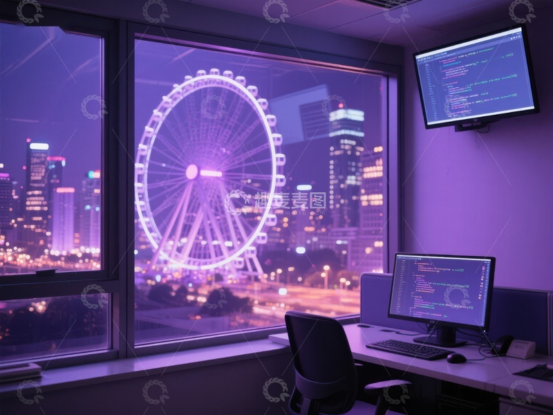 高清大图下载【趣麦麦图】夜景编程室，窗外摩天轮璀璨