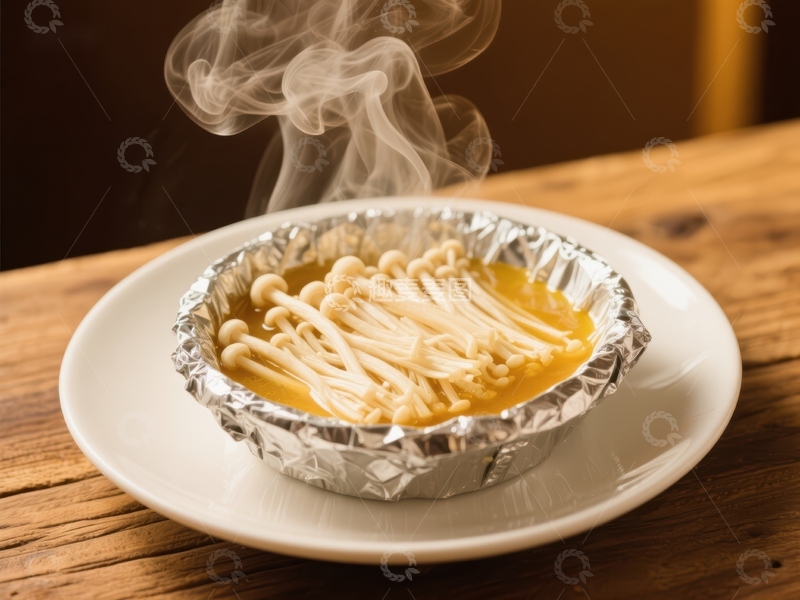 高清大图下载【趣麦麦图】热气腾腾的金针菇汤