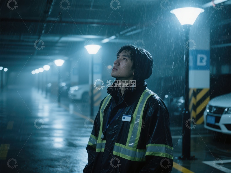 高清大图下载【趣麦麦图】雨夜地下车库中的守望者