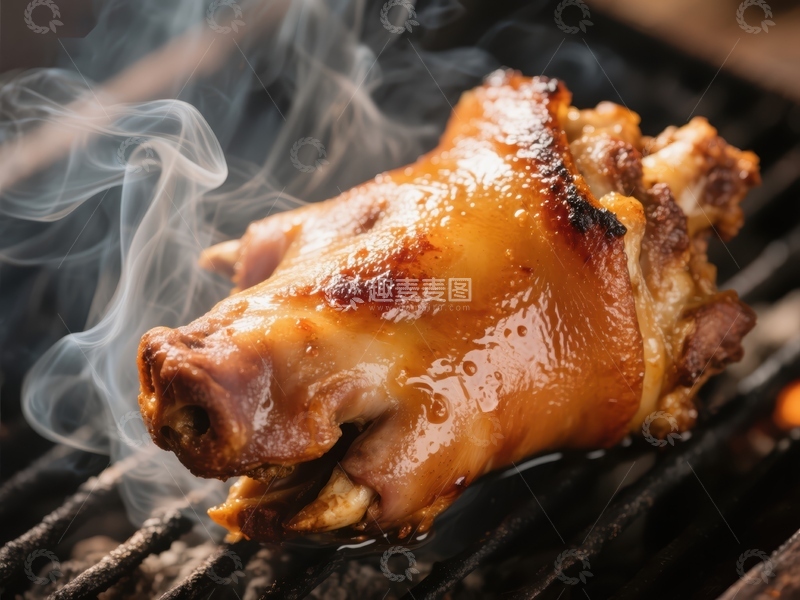 高清大图下载【趣麦麦图】烤制中的猪蹄，香气四溢