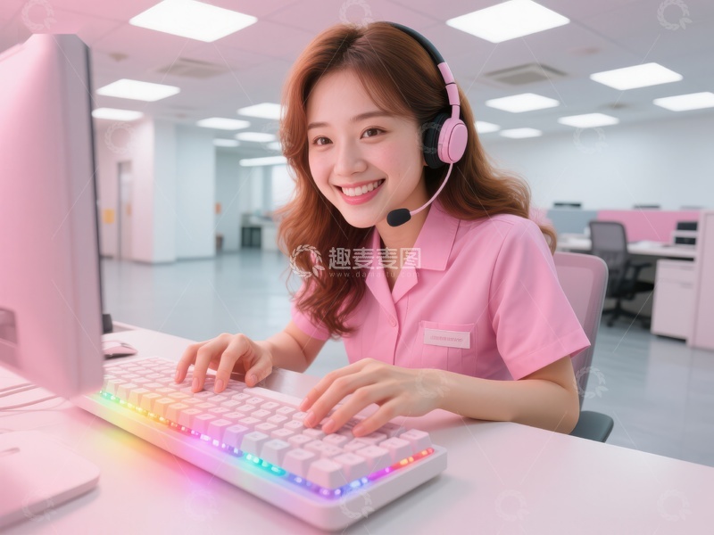 高清大图下载【趣麦麦图】客服人员使用电脑工作