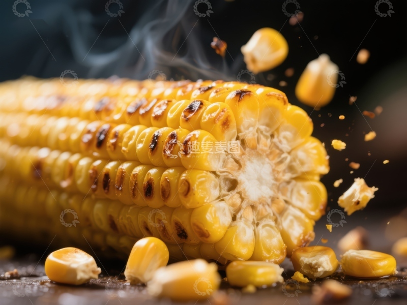 高清大图下载【趣麦麦图】烤玉米特写，热气腾腾