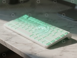 发光键盘置于大理石桌面