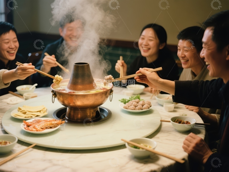 高清大图下载【趣麦麦图】围炉共聚，共享火锅美食