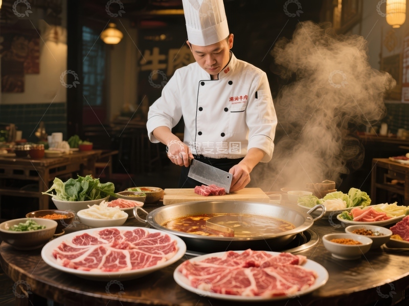 高清大图下载【趣麦麦图】厨师精心准备火锅食材