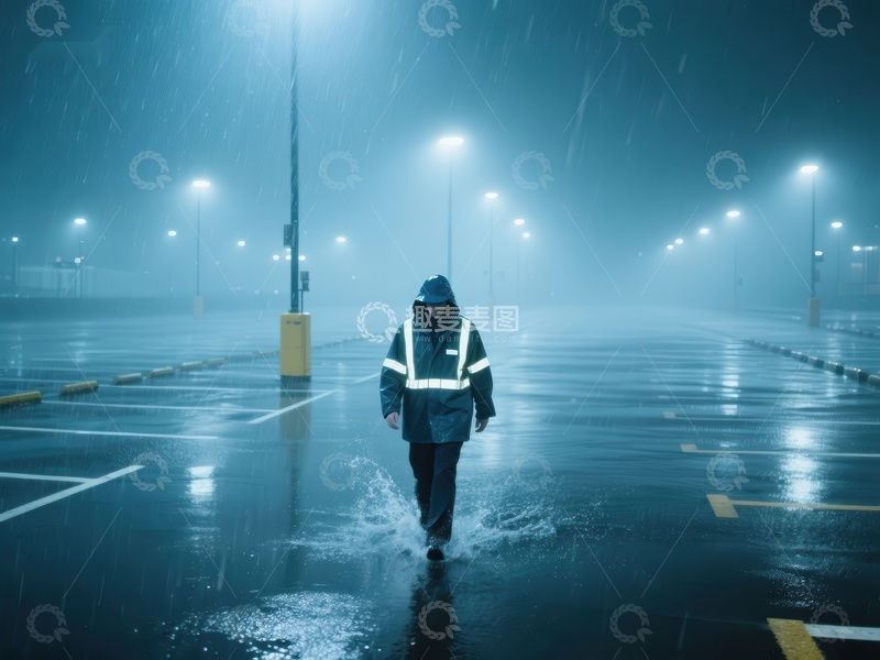 高清大图下载【趣麦麦图】雨夜中行走的工人